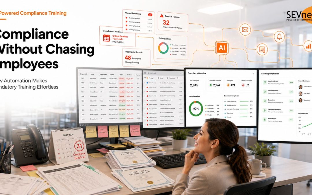 HR manager using AI-powered compliance training software to improve employee training completion
